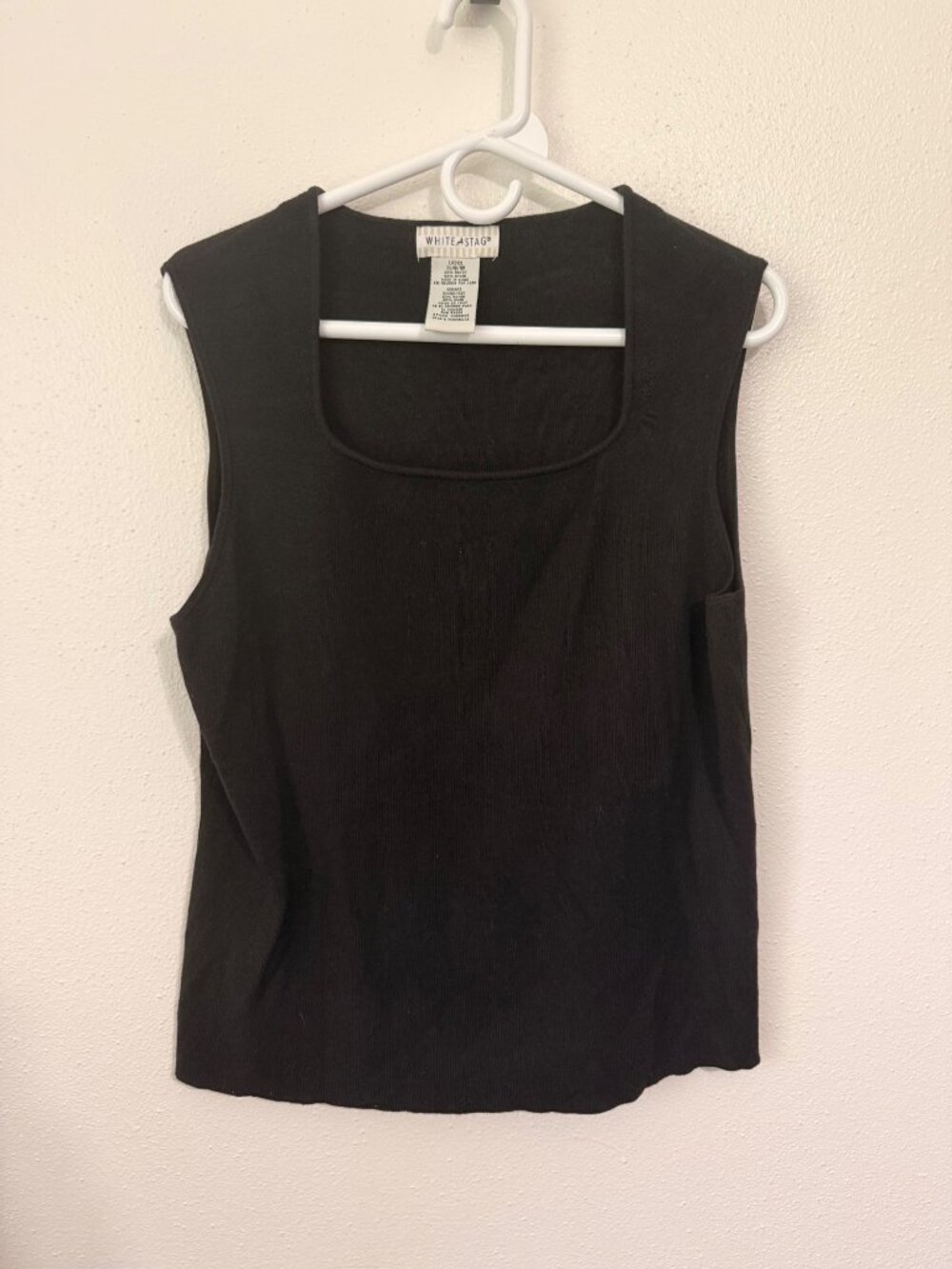 White Stag Tank Top Black Knit Square Neck Rayon Blend Womans XL